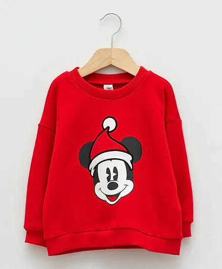 LC Waikiki Christmas Mickey Mouse Graphic Sweatshirt - Red