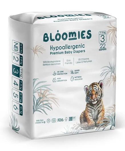 Bloomies 3D Leak Protection Premium Baby Diapers Size 3 - 22 Pieces