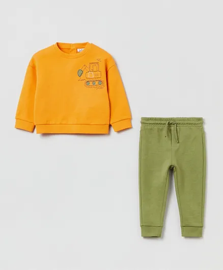 OVS Teddy With Digger Patch Sweatshirt With Joggers - Orange & Green