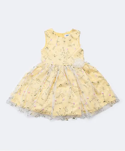 R&B Kids Floral Embroidered Dress - Yellow