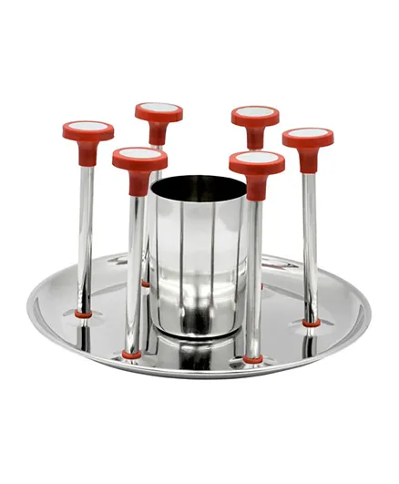 Action Glass And Spoon Stand - Silver & Red