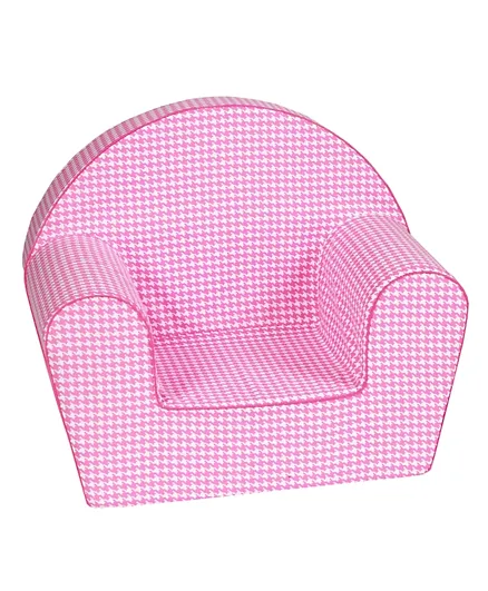 كرسي بذراعين من ديلسيت - قماش تويد بطبعة مربعات وردي