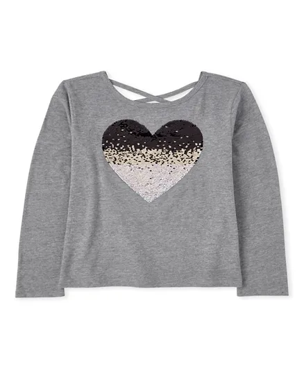 The Children's Place Sequin Heart Embellished Top - Grey