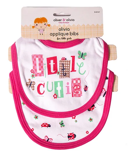 Oliver and Olivia Cotton Little Cutie & Pink Picture Bibs 2-Pack, Adjustable, Hook & Loop Closure, Super Absorbent