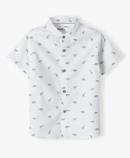 Minoti Animals Printed Mandarin Neck Grandad Shirt - White