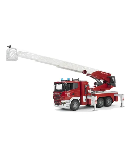 Bruder Scania R-Series Fire Engine +slewing ladder+pump+L&S- Red