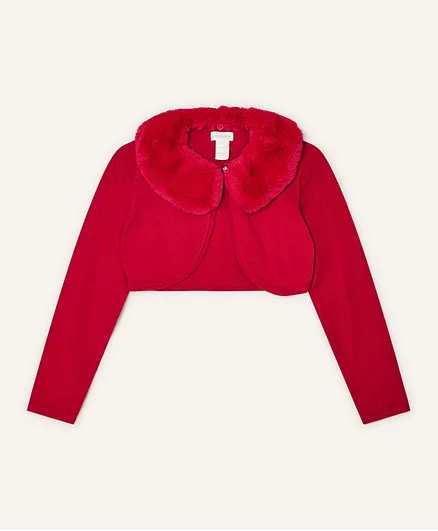 Monsoon Children Super-Soft Fur Collar Cardigan - Red