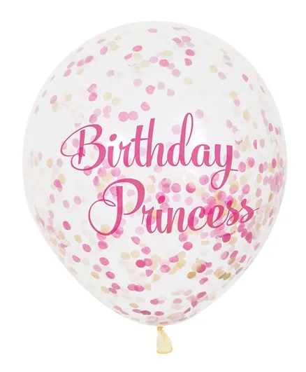 Unique Pink Princess Confetti Balloons Pack of 6 - 12 Inches