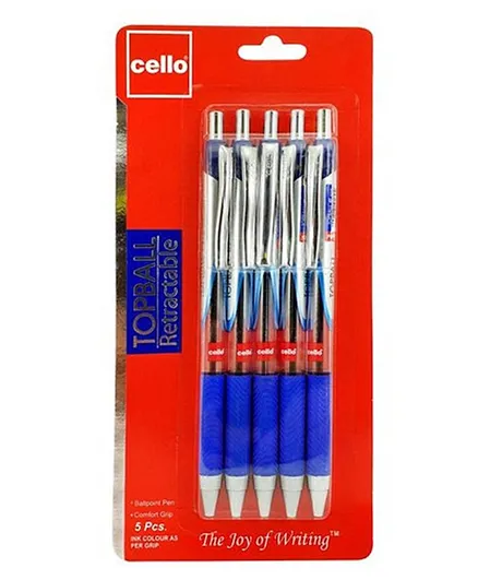 Cello Top Ball Retractable Pen 0.7mm Blister Of 5pc - Blue