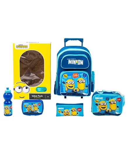 Universal Minions The Rise of Gru Trolley Backpack + Pencil Pouch + Lunch Bag + Lunch Box + Water Bottle