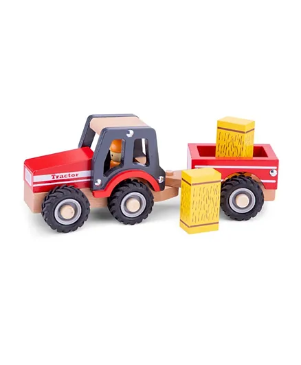 New Classic Toys Tractor With Trailer & Hay Stacks Playset