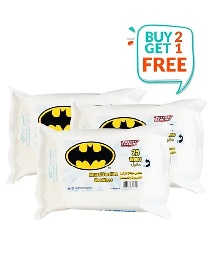 مناديل مبللة طبيعية للبشرة الحساسة على شكل باتمان من دي سي كوميكس اشترِ 2 واحصل على 1 مجانًا - 75 منديل مبلل