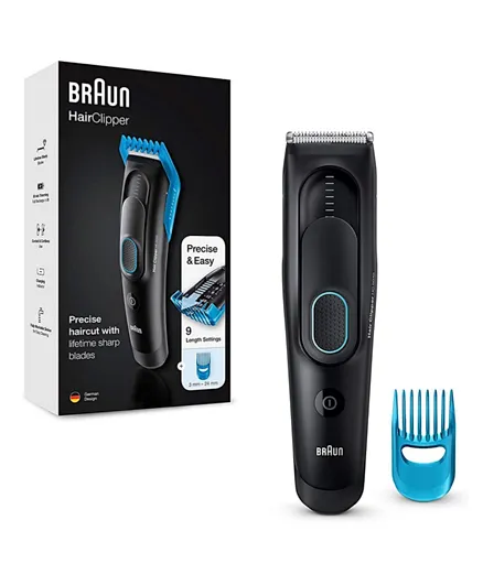 Braun HC 5010 Hair Clipper Fully Washable 9 Length Settings Rechargeable - Blue & Black