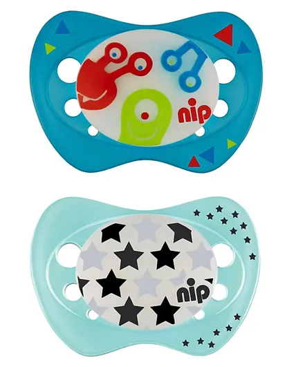 Nip Silicone Night Soothers Monster & Star Blue - Pack of 2