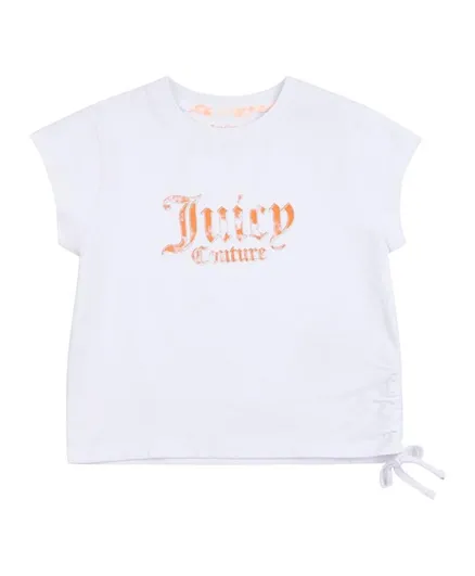 Juicy Couture Cotton Glitter Detailed Graphic Side Tie T-Shirt - White