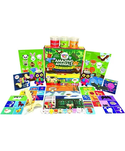مجموعة ألعاب تعليمية من جينيس بوكس للأطفال بتصميم حيوانات مذهلة - لون أخضر