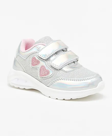 Flora Bella by ShoeExpress Panelled Sneakers with Hook and Loop Closure - Silver