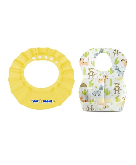 Star Babies Adjustable Shower Cap + Disposable Bibs  - Yellow