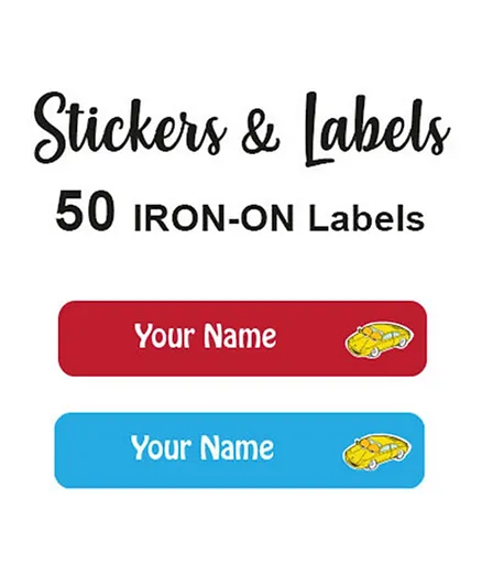 Ladybug Labels Personalised Name Iron On Labels Sports Car - Pack Of 50