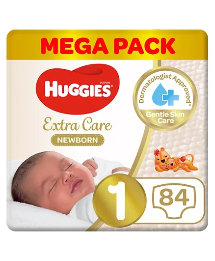 Huggies Extra Care Newborn Diapers Mega Pack of 4 Size 1 -  84 Pieces