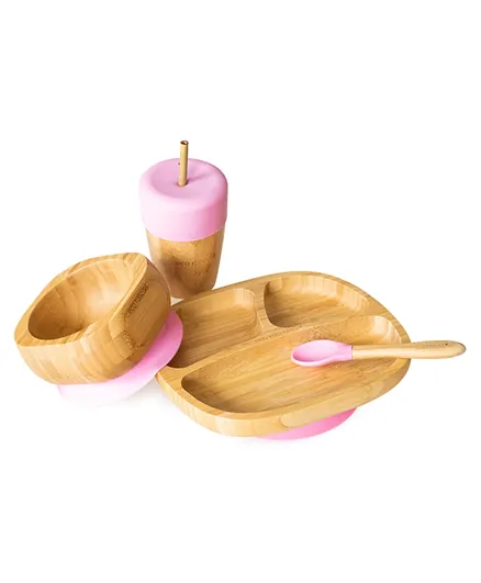 Eco Rascals Bamboo Toddler Plate +  Straw Cup + Bowl & Spoon Combo - Pink