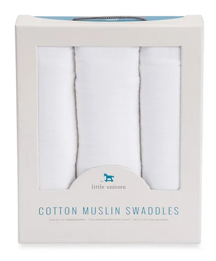 Little Unicorn Plain White Cotton Muslin Swaddle Wrapper Set - Pack of 3