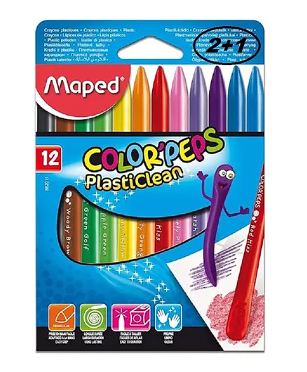 أقلام تلوين بلاستيكية متعددة الألوان من مابيد كولور بيبس - 12 لون - عبوة من 3