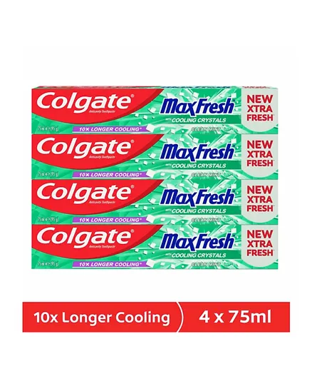 Colgate Max Fresh Clean Mint Gel Toothpastes Pack of 4 - 75mL Each
