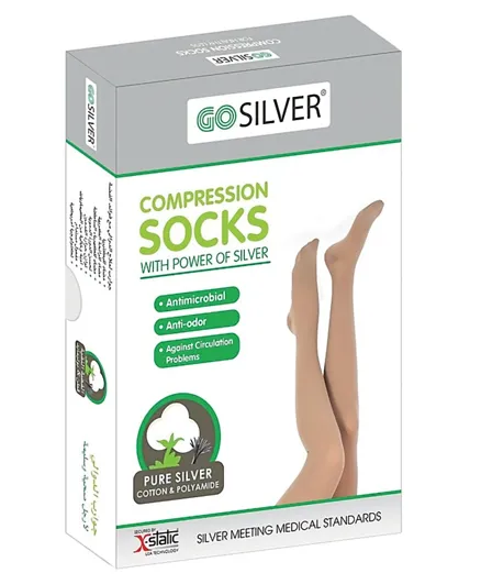 Go Silver Knee High Compression Socks Open Toe Flesh - Biege