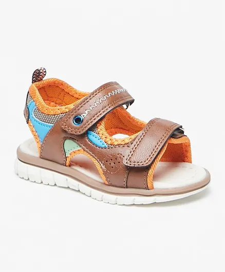 LBL by Shoexpress Colorblock Hook & Loop Closure Floater Sandals - Brown