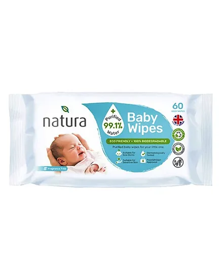 Natura Water Baby Wipes -  60 Pieces