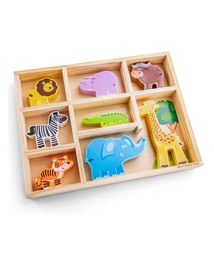 New Classic Toys Wooden Safari Animals Set - 8 Pieces
