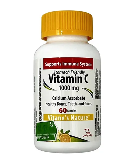 Vitane Tane's Nature Vitamin C Calcium Ascorbate Stomach Friendly 1000 Mg - 60 Capsules