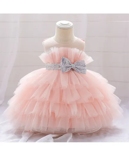 DDaniela Fluffy Bow Applique Ruffle Party Dress - Light Pink