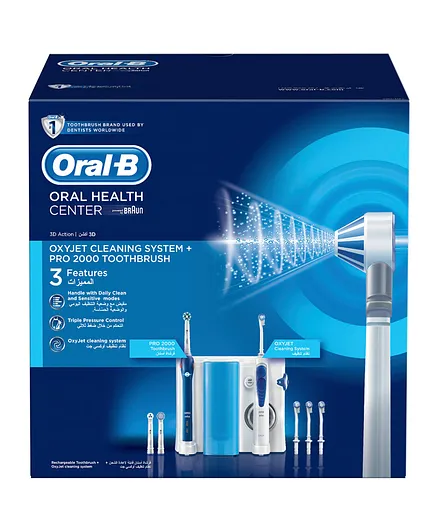 Oral-B Oral Health Center Oxyjet Cleaning System + PRO 2000 Electric Toothbrush - Blue & White