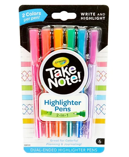 Crayola Take Note Write And Highlight Pens - Pack of 6