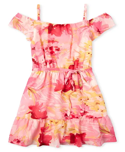 ذا تشيلدرنز بليس فستان بكتف مكشوف للأم وطفلتها بنقشة ورد - وردي