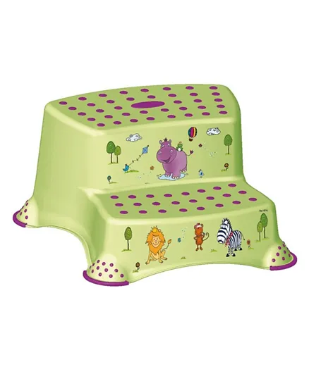 Keeeper Double Step Stool With Anti Slip Function Hippo Print - Yellow