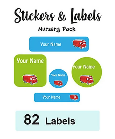 Ladybug Labels Personalised Name Labels Nursery Fire Engine - Pack of 82