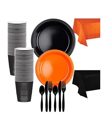 Amscan Black And Orange Premium Tableware Kit - 20 Guests