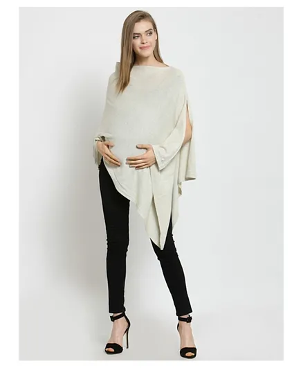 Pluchi Knitted Fashion Maternity Poncho Rosette - Natural Marl