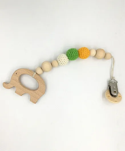Factory Price Wooden Eco-Friendly Teether with Pacifier Clip Elephant - Multicolor