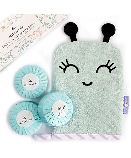 Milk&Moo Sangaloz Bath Glove and Milavanda Baby Soap Set - Pack of 4