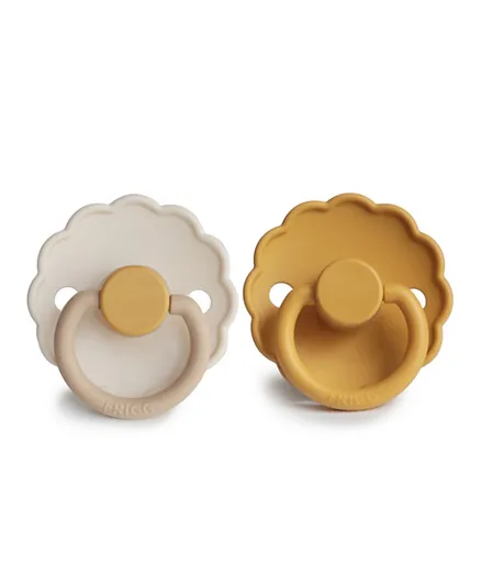 FRIGG Daisy Silicone Baby Pacifier 2-Pack Chamomile/Honey gold - Size 2
