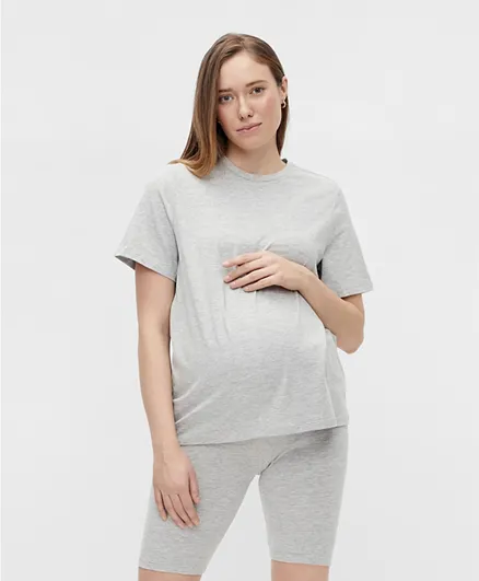 Mamalicious Sally Melange Maternity T-Shirt - Light Grey