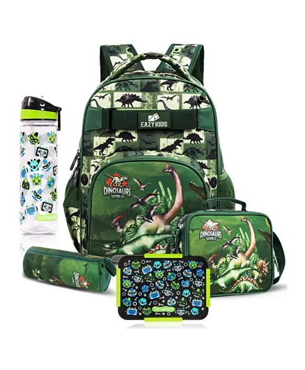 Eazy Kids Back To School Combo Set of 5 Dinosaur Black & Green - 18 Inches