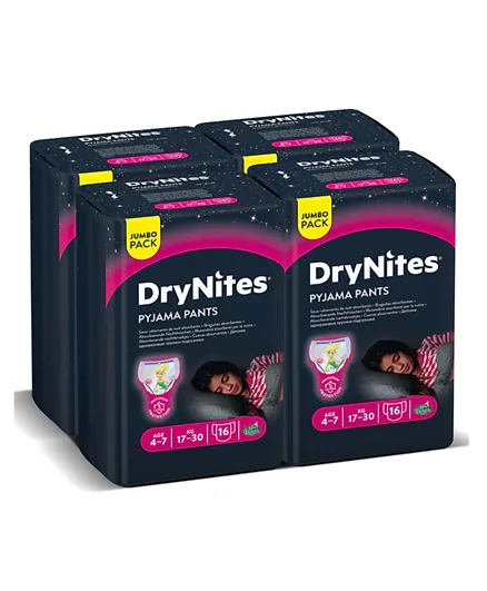 Huggies DryNites Pyjama Pant Diapers Jumbo Pack of 4 Size 7 - 64 Pieces