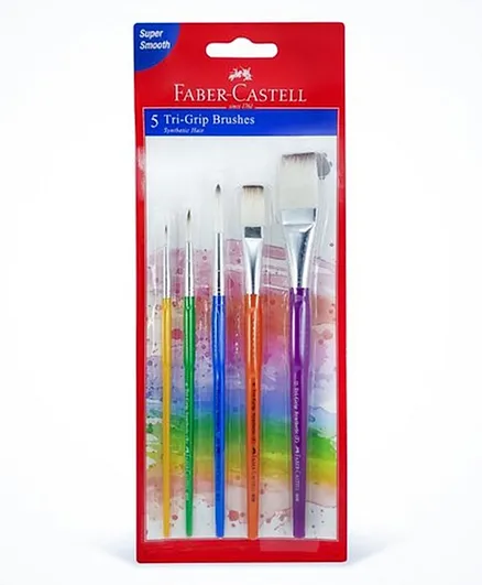 Faber Castell Grip Paint Brushes Round & Flat Combination - 5 Pieces