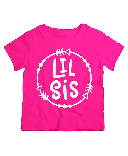 Twinkle Hands Half Sleeves Lil Sis Print Cotton T-Shirt - Pink