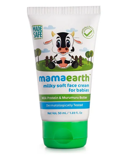 Mamaearth Milky Soft Face Cream for Babies, Hypoallergenic & Toxin-Free, with Almond Oil & Murumuru Butter, 50mL